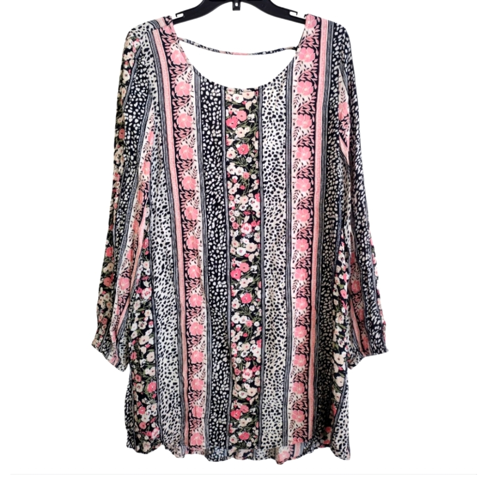 Billabong Pink Multicolor Multi Print Leopard Floral Rayon Dress Size Large